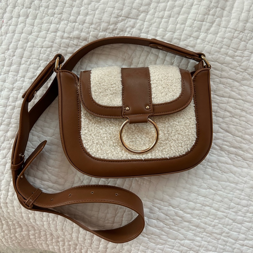 Anthropologie Vegan Leather & Shearling Crossbody Flap Bag